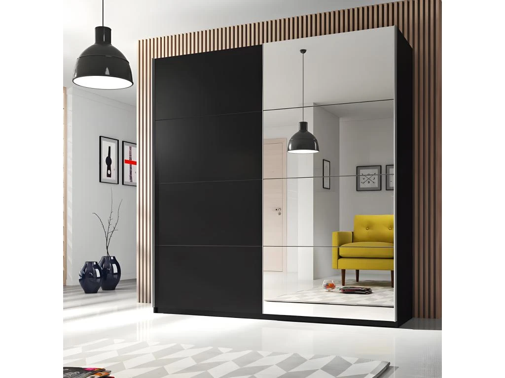Armoire Design 180cm. 2 Portes Avec Miroirs Modulables. Couleur Noir Mat. Collection EOS 4 Armoire Design 180cm. 2 Portes Avec Miroirs Modulables. Couleur Noir Mat. Collection EOS – Image 2