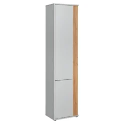 Armoire Chambre D'enfant Design Coloris Gris Et Chêne Avec 2 Portes Battantes Collection BIBOU.