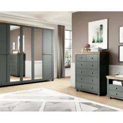 Armoire 250x220 Avec 5 Portes. Coloris Vert Kaki Et Chêne. Collection ASSIA -Sominova Soldes Boutique armoire et dressing 9577537