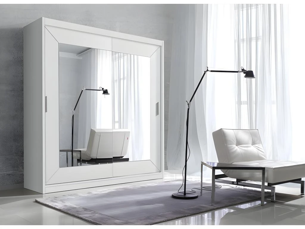 Armoire 200cm Avec Miroirs Et Portes Coulissantes. Collection ROMEO. Coloris Blanc 3 Armoire 200cm Avec Miroirs Et Portes Coulissantes. Collection ROMEO. Coloris Blanc