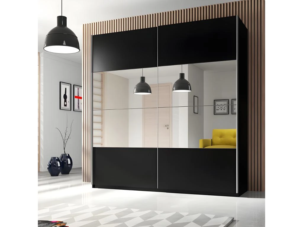 Armoire Design 2 Mètres. 2 Portes Avec Miroirs Modulables. Couleur Noir Mat. Collection EOS 5 Armoire Design 2 Mètres. 2 Portes Avec Miroirs Modulables. Couleur Noir Mat. Collection EOS – Image 3