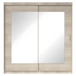 Armoire 200cm Avec Miroirs Et Portes Coulissantes. Collection ROMEO. Effet Chêne