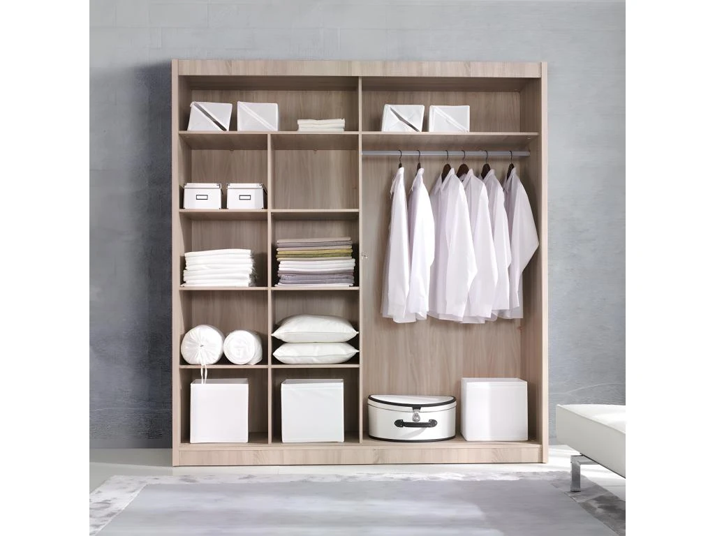 Armoire 200cm Avec Miroirs Et Portes Coulissantes. Collection ROMEO. Effet Chêne 5 Armoire 200cm Avec Miroirs Et Portes Coulissantes. Collection ROMEO. Effet Chêne – Image 3