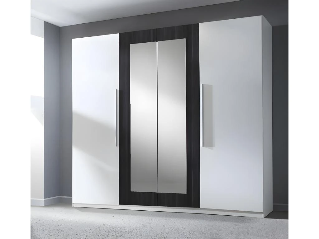Armoire 4 Portes Avec Miroirs Couleur Blanc Et Gris Anthracite - IRINA 3 Armoire 4 Portes Avec Miroirs Couleur Blanc Et Gris Anthracite - IRINA