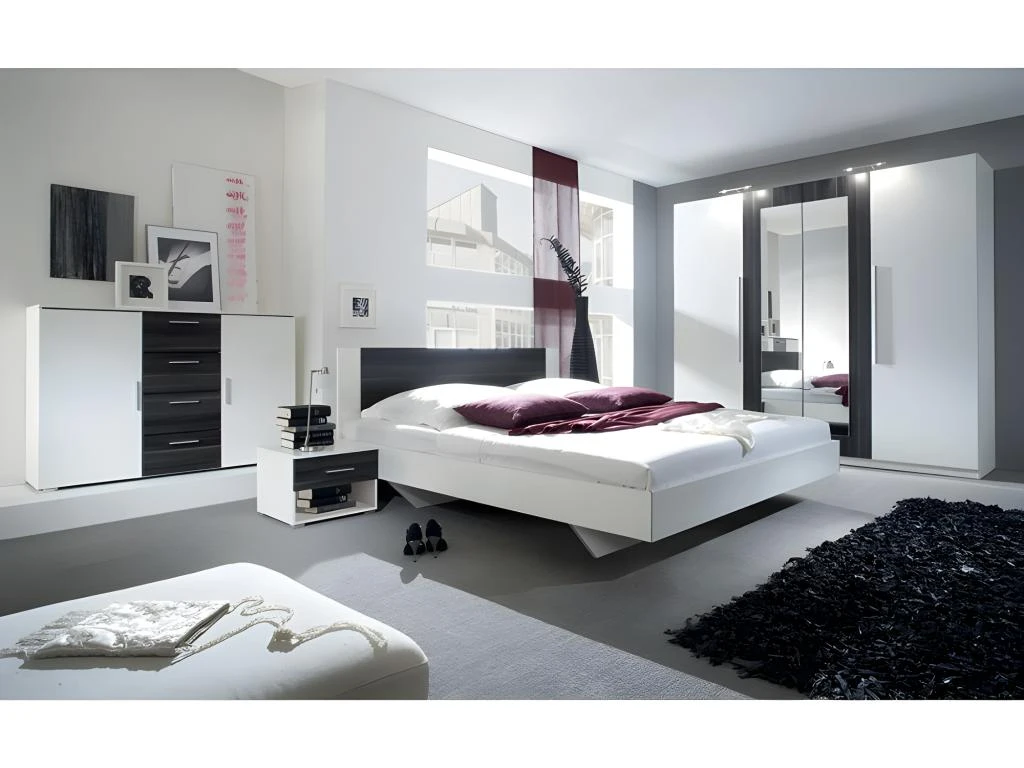 Armoire 4 Portes Avec Miroirs Couleur Blanc Et Gris Anthracite - IRINA 4 Armoire 4 Portes Avec Miroirs Couleur Blanc Et Gris Anthracite - IRINA – Image 2