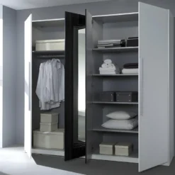 Armoire 4 Portes Avec Miroirs Couleur Blanc Et Gris Anthracite - IRINA 8 Armoire 4 Portes Avec Miroirs Couleur Blanc Et Gris Anthracite - IRINA -Sominova Soldes Boutique armoire et dressing 9578065