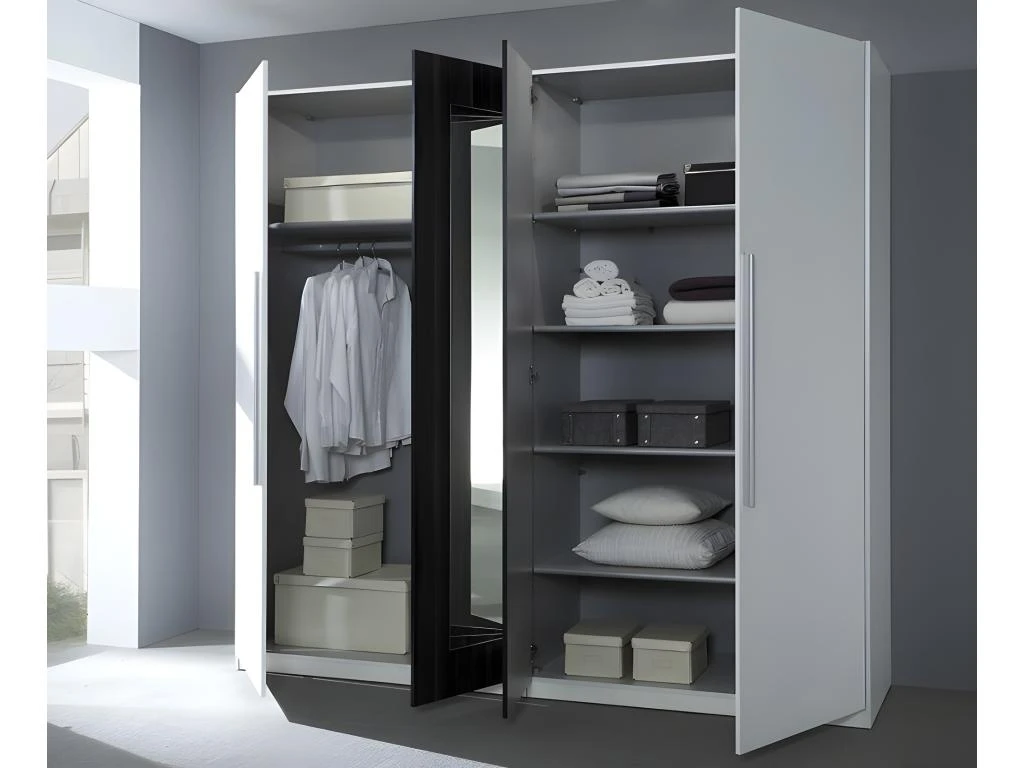 Armoire 4 Portes Avec Miroirs Couleur Blanc Et Gris Anthracite - IRINA 5 Armoire 4 Portes Avec Miroirs Couleur Blanc Et Gris Anthracite - IRINA – Image 3