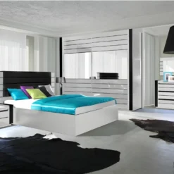 Armoire LINA Blanche Et Noire Brillante Tout équipée. Meuble Design Pour Votre Chambre à Coucher -Sominova Soldes Boutique armoire et dressing 9578127