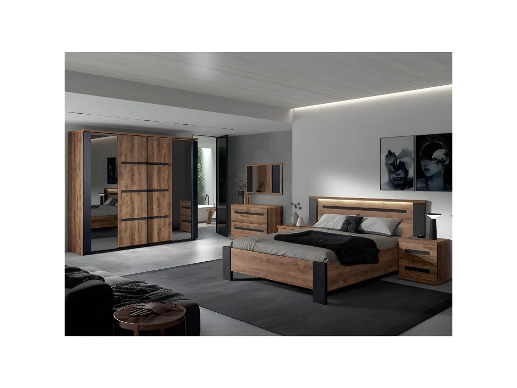 CANDAS - Armoire 2 Portes Coulissantes 245cm Effet Bois 4 CANDAS - Armoire 2 Portes Coulissantes 245cm Effet Bois – Image 2