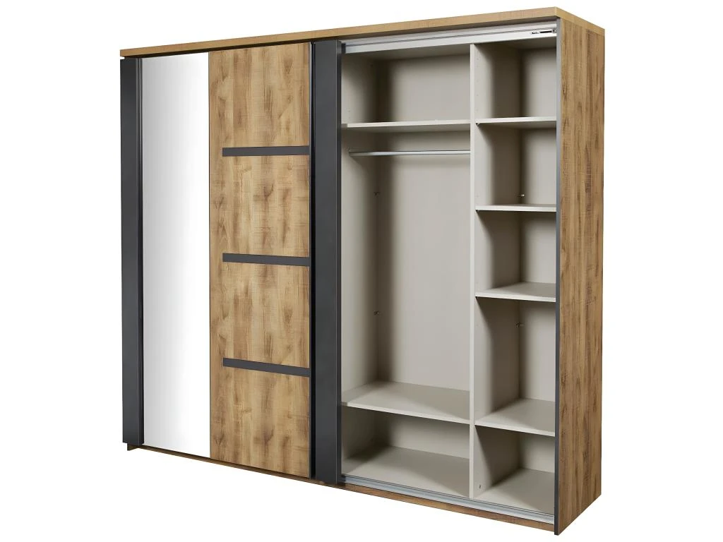 CANDAS - Armoire 2 Portes Coulissantes 245cm Effet Bois 5 CANDAS - Armoire 2 Portes Coulissantes 245cm Effet Bois – Image 3