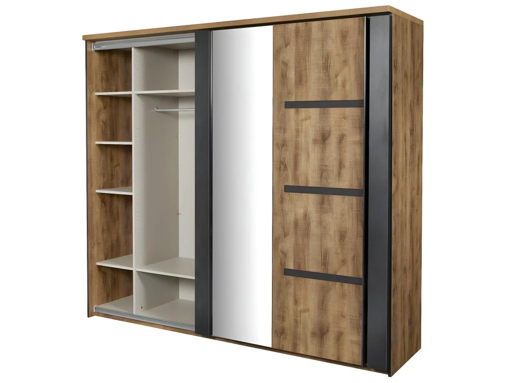 CANDAS - Armoire 2 Portes Coulissantes 245cm Effet Bois 6 CANDAS - Armoire 2 Portes Coulissantes 245cm Effet Bois – Image 4
