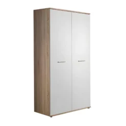 Armoire Chambre D'enfant Design Coloris Chêne Et Blanc Avec 2 Portes Battantes Collection DENVER.
