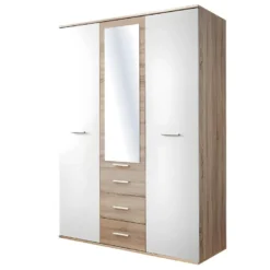 Armoire Chambre D'enfant Design Coloris Chêne Et Blanc Avec 3 Portes Battantes Et 3 Tiroirs Collection DENVER.