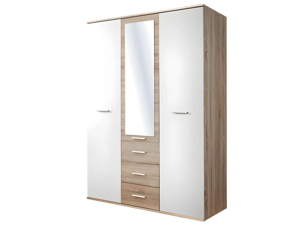 Armoire Chambre D'enfant Design Coloris Chêne Et Blanc Avec 3 Portes Battantes Et 3 Tiroirs Collection DENVER. 3 Armoire Chambre D'enfant Design Coloris Chêne Et Blanc Avec 3 Portes Battantes Et 3 Tiroirs Collection DENVER.
