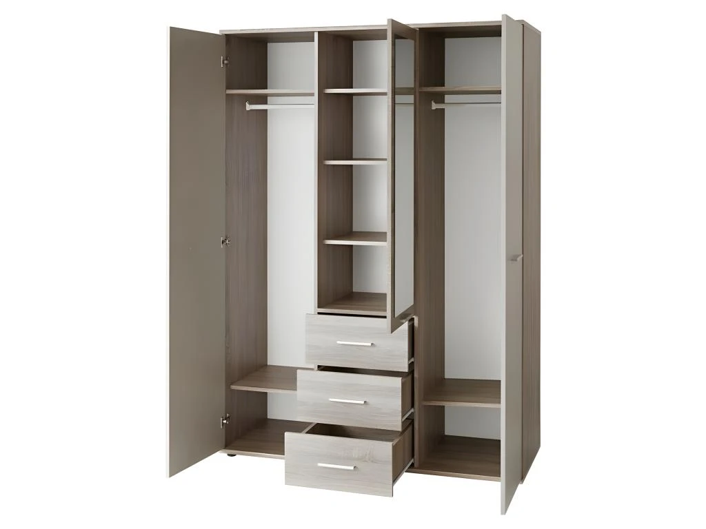 Armoire Chambre D'enfant Design Coloris Chêne Et Blanc Avec 3 Portes Battantes Et 3 Tiroirs Collection DENVER. 4 Armoire Chambre D'enfant Design Coloris Chêne Et Blanc Avec 3 Portes Battantes Et 3 Tiroirs Collection DENVER. – Image 2