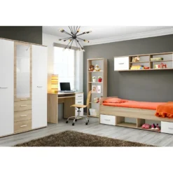 Armoire Chambre D'enfant Design Coloris Chêne Et Blanc Avec 3 Portes Battantes Et 3 Tiroirs Collection DENVER. 8 Armoire Chambre D'enfant Design Coloris Chêne Et Blanc Avec 3 Portes Battantes Et 3 Tiroirs Collection DENVER. -Sominova Soldes Boutique armoire et dressing 9578279