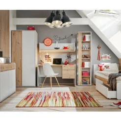 Armoire Chambre D'enfant Design Coloris Chêne Et Gris Avec 2 Portes Battantes Collection BIBOU. -Sominova Soldes Boutique armoire et dressing 9578889