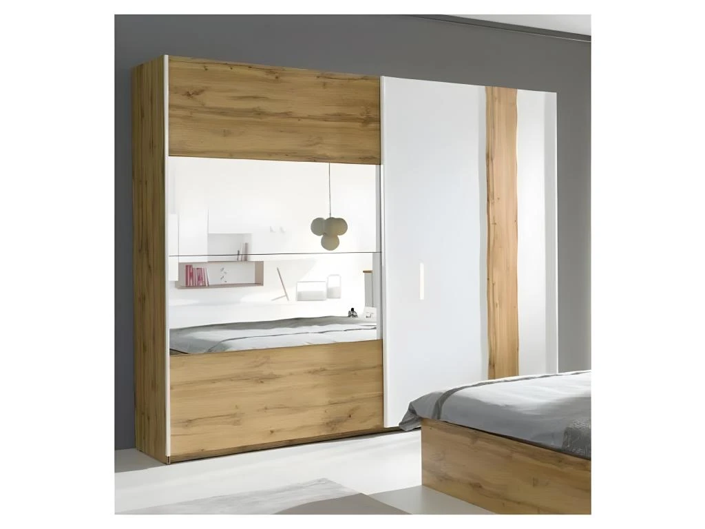 Armoire, Garde Robe WOOD Deux Portes Coulissantes 200 Cm. Dressing Complet. Miroir Inclus. 3 Armoire, Garde Robe WOOD Deux Portes Coulissantes 200 Cm. Dressing Complet. Miroir Inclus.