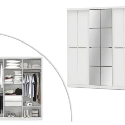 Armoire Avec Miroir WILHEM - 6 Portes - L.203cm - Blanc -Sominova Soldes Boutique armoire 214915