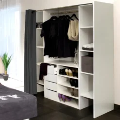 Ensemble Dressing + Meuble De Rangement EMERIC - Blanc & Anthracite