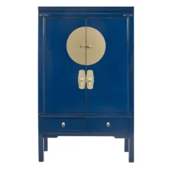 Armoire NANTONG - 2 Portes & 2 Tiroirs - L.105 Cm - Bois De Sapin - Bleu Nuit -Sominova Soldes Boutique armoire 279627