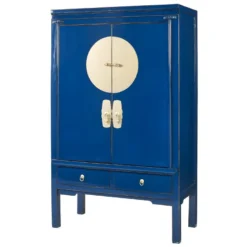 Armoire NANTONG - 2 Portes & 2 Tiroirs - L.105 Cm - Bois De Sapin - Bleu Nuit -Sominova Soldes Boutique armoire 279631