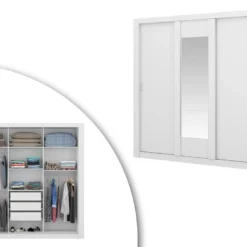 Armoire Avec Miroir ROXANE - 3 Portes Coulissantes - L. 220 Cm - Blanc 12 Armoire Avec Miroir ROXANE - 3 Portes Coulissantes - L. 220 Cm - Blanc -Sominova Soldes Boutique armoire 358913
