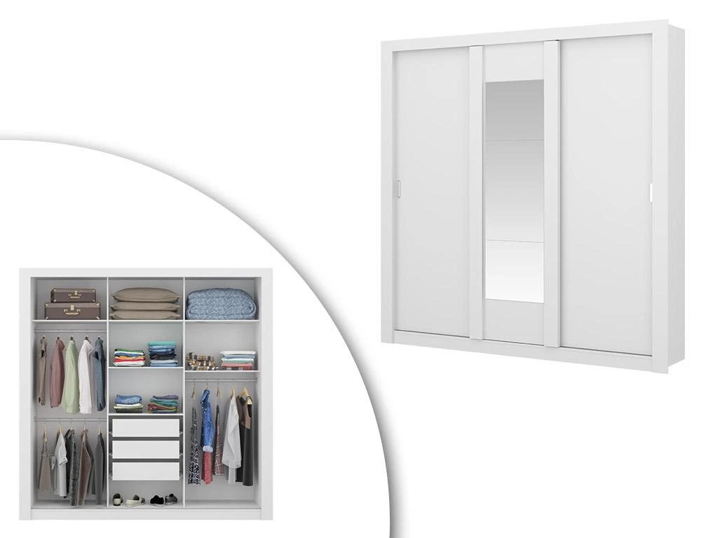 Armoire Avec Miroir ROXANE - 3 Portes Coulissantes - L. 220 Cm - Blanc 7 Armoire Avec Miroir ROXANE - 3 Portes Coulissantes - L. 220 Cm - Blanc – Image 5