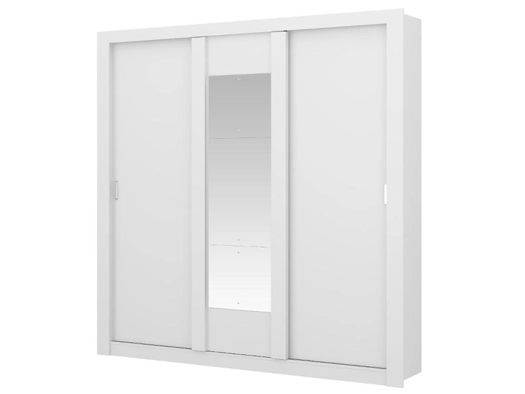 Armoire Avec Miroir ROXANE - 3 Portes Coulissantes - L. 220 Cm - Blanc 4 Armoire Avec Miroir ROXANE - 3 Portes Coulissantes - L. 220 Cm - Blanc – Image 2