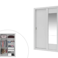 Armoire PETTERI - 2 Portes Coulissantes - Avec Miroir - L.152 Cm - Blanc -Sominova Soldes Boutique armoire 409149