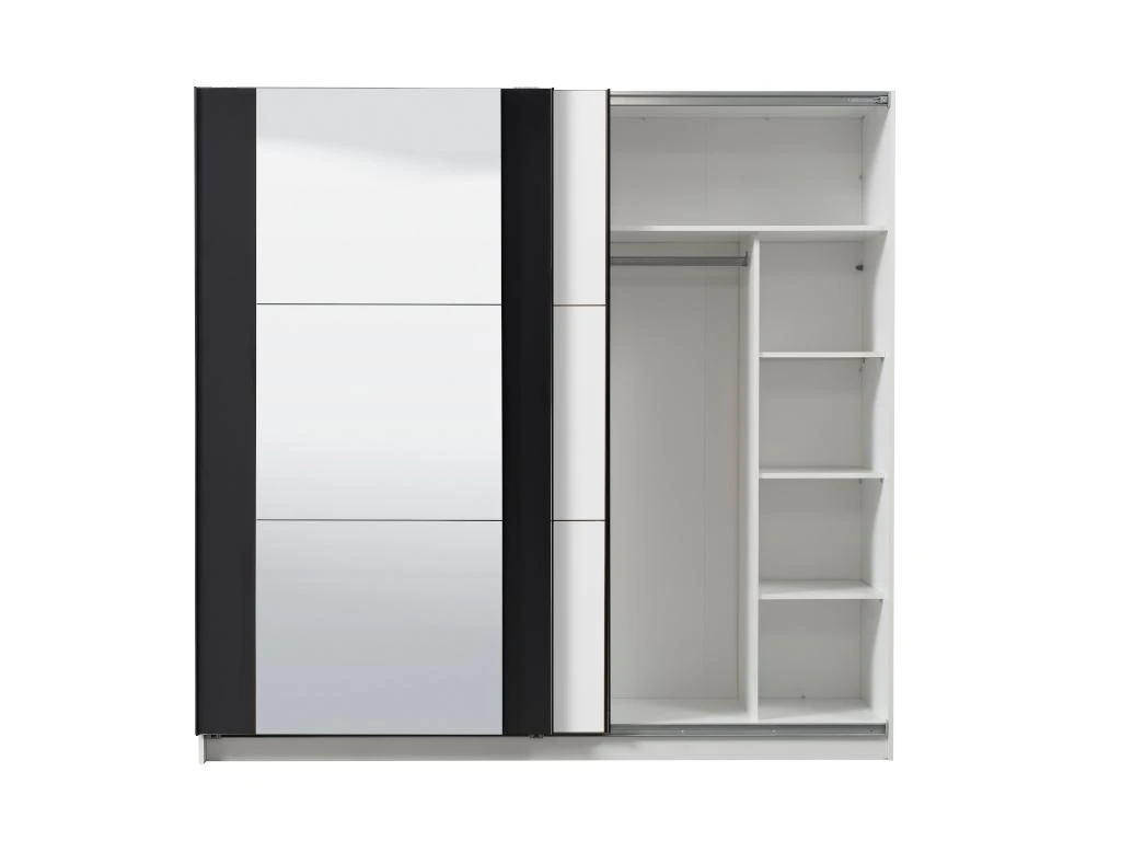 Armoire SUTERA - 2 Portes Coulissantes - Avec Miroir - L.217 Cm - Blanc Et Noir 10 Armoire SUTERA - 2 Portes Coulissantes - Avec Miroir - L.217 Cm - Blanc Et Noir – Image 8