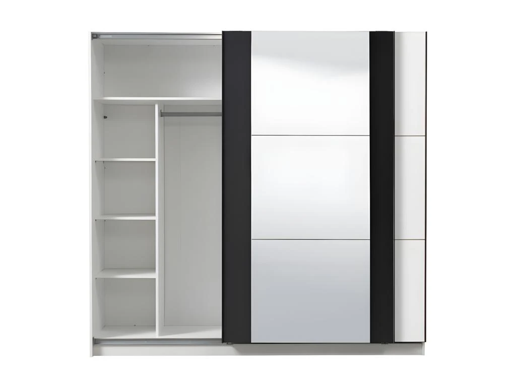Armoire SUTERA - 2 Portes Coulissantes - Avec Miroir - L.217 Cm - Blanc Et Noir 9 Armoire SUTERA - 2 Portes Coulissantes - Avec Miroir - L.217 Cm - Blanc Et Noir – Image 7