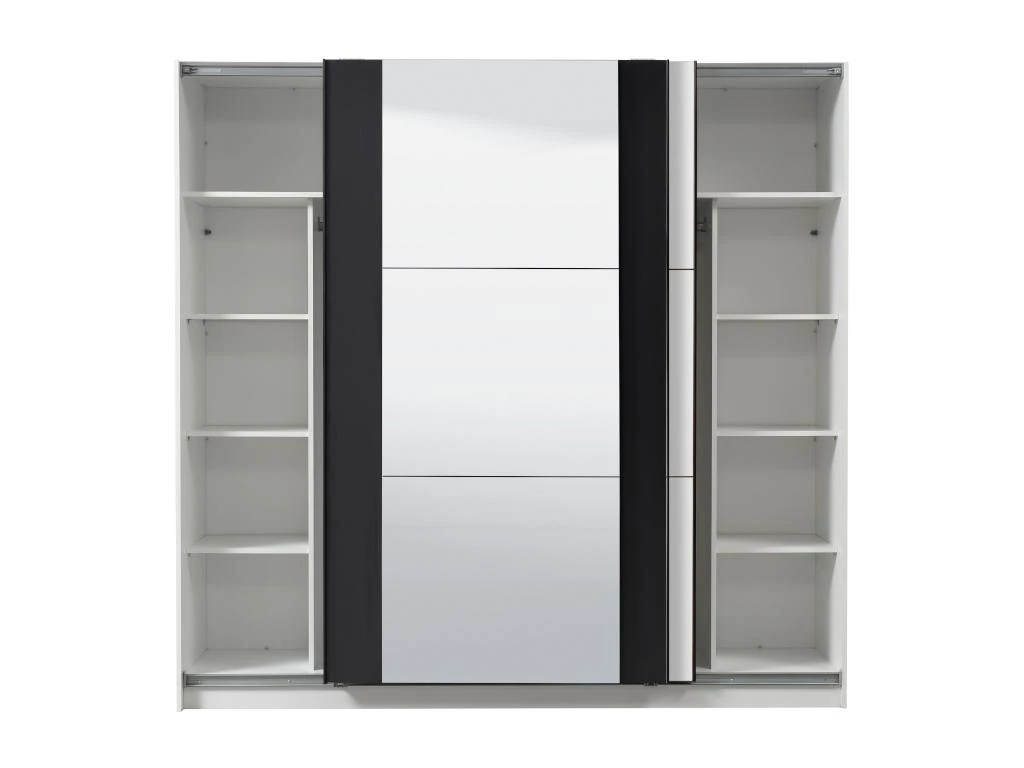 Armoire SUTERA - 2 Portes Coulissantes - Avec Miroir - L.217 Cm - Blanc Et Noir 8 Armoire SUTERA - 2 Portes Coulissantes - Avec Miroir - L.217 Cm - Blanc Et Noir – Image 6