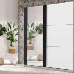 Armoire SUTERA - 2 Portes Coulissantes - Avec Miroir - L.217 Cm - Blanc Et Noir 11 Armoire SUTERA - 2 Portes Coulissantes - Avec Miroir - L.217 Cm - Blanc Et Noir -Sominova Soldes Boutique armoire 424993