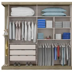 Armoire 2 Portes Coulissantes - Avec Miroir - L231cm - Coloris : Naturel Et Ivoire - ADALRIK II 12 Armoire 2 Portes Coulissantes - Avec Miroir - L231cm - Coloris : Naturel Et Ivoire - ADALRIK II -Sominova Soldes Boutique armoire 438437