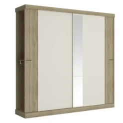 Armoire 2 Portes Coulissantes - Avec Miroir - L231cm - Coloris : Naturel Et Ivoire - ADALRIK II 11 Armoire 2 Portes Coulissantes - Avec Miroir - L231cm - Coloris : Naturel Et Ivoire - ADALRIK II -Sominova Soldes Boutique armoire 438441