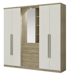Armoire ISAK II - 4 Portes - Miroir Et Tiroirs - L240 Cm - Chêne Et Ivoire 10 Armoire ISAK II - 4 Portes - Miroir Et Tiroirs - L240 Cm - Chêne Et Ivoire -Sominova Soldes Boutique armoire 446963