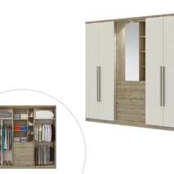 Armoire ISAK II - 4 Portes - Miroir Et Tiroirs - L240 Cm - Chêne Et Ivoire 12 Armoire ISAK II - 4 Portes - Miroir Et Tiroirs - L240 Cm - Chêne Et Ivoire -Sominova Soldes Boutique armoire 446967