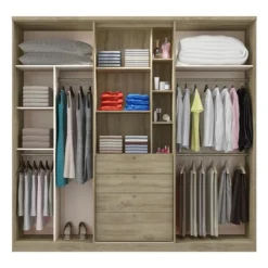 Armoire ISAK II - 4 Portes - Miroir Et Tiroirs - L240 Cm - Chêne Et Ivoire 11 Armoire ISAK II - 4 Portes - Miroir Et Tiroirs - L240 Cm - Chêne Et Ivoire -Sominova Soldes Boutique armoire 446971