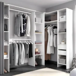 Dressing D'angle Extensible DORIAN - L164/234 Cm - Blanc Et Gris