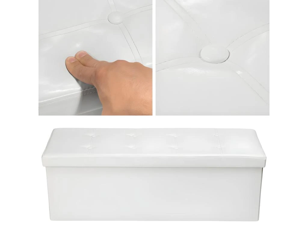 Banc Coffre De Rangement Pliable Aspect Cuir Blanc 2208144 5 Banc Coffre De Rangement Pliable Aspect Cuir Blanc 2208144 – Image 3