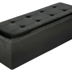 Banc Coffre De Rangement Pliable Aspect Cuir Noir 2208145