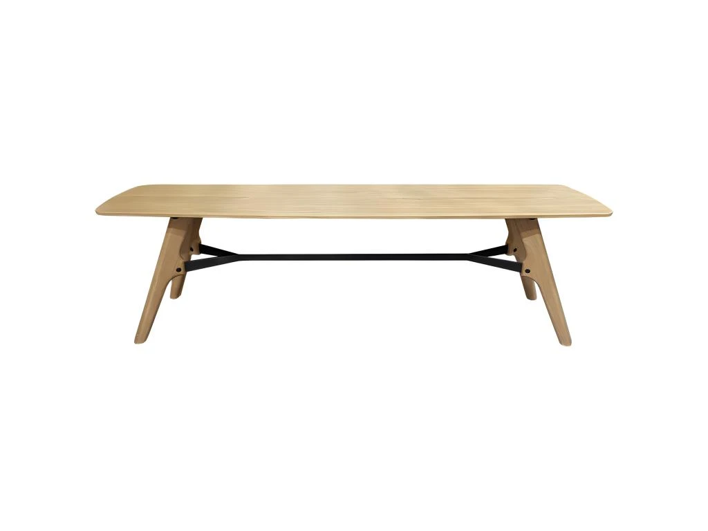 Banc Bois Plaqué Chêne Pieds Chêne Massif Et Métal 160cm - NATTE 6724 4 Banc Bois Plaqué Chêne Pieds Chêne Massif Et Métal 160cm - NATTE 6724 – Image 2