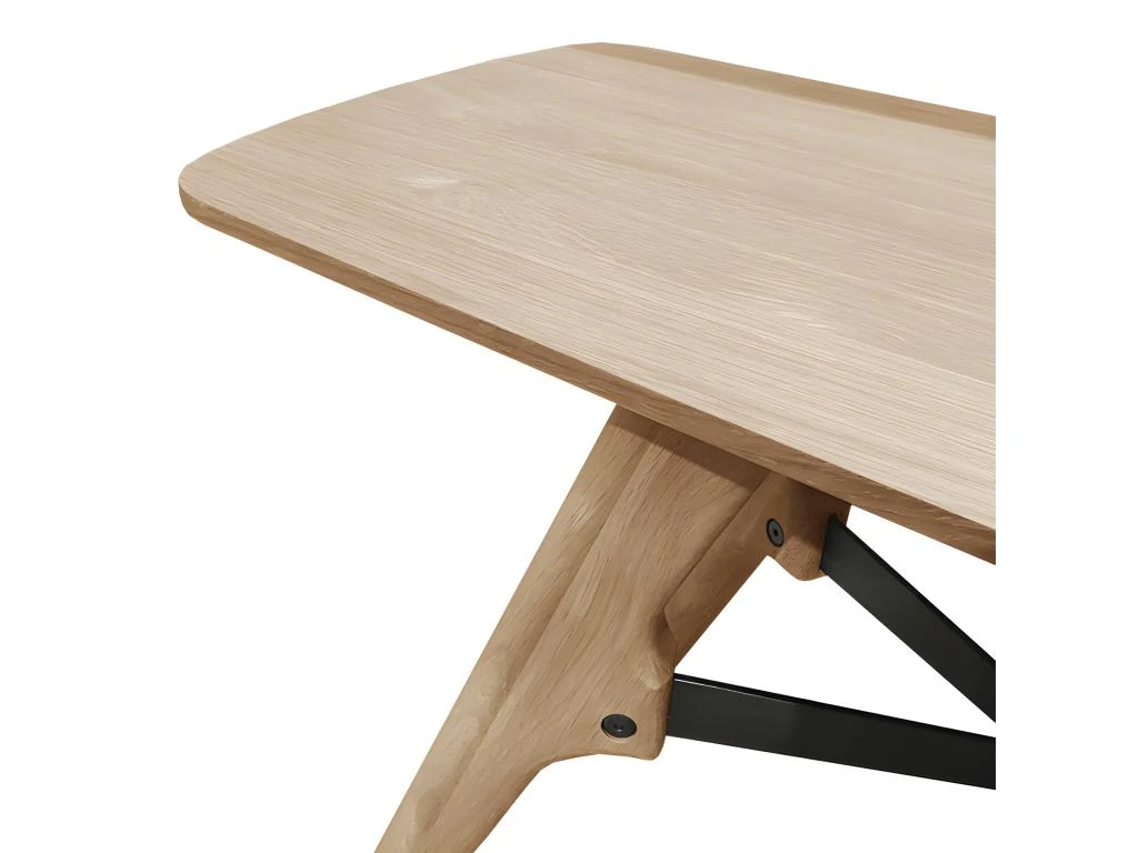 Banc Bois Plaqué Chêne Pieds Chêne Massif Et Métal 160cm - NATTE 6724 5 Banc Bois Plaqué Chêne Pieds Chêne Massif Et Métal 160cm - NATTE 6724 – Image 3