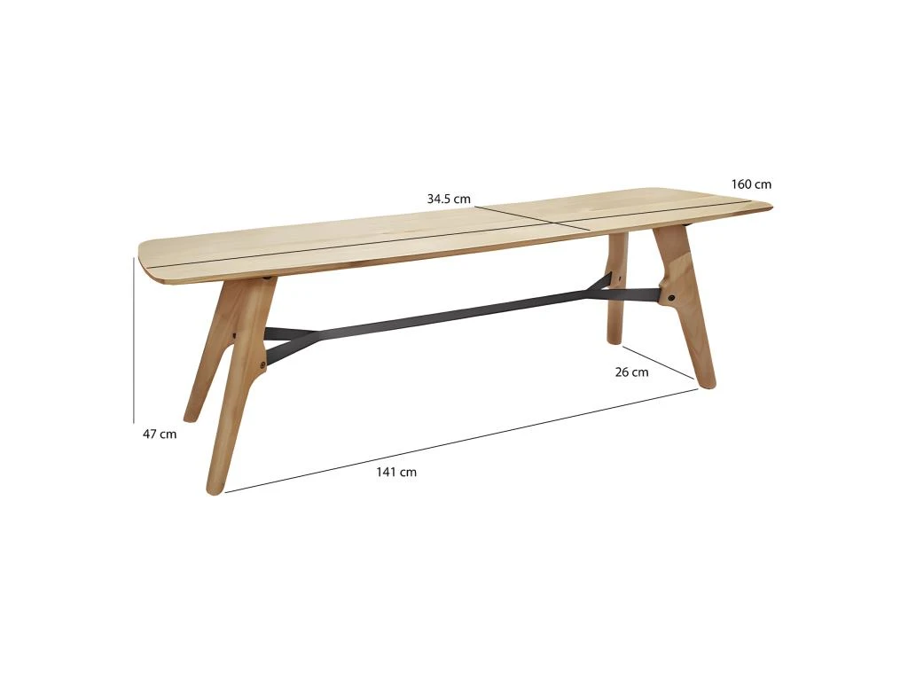 Banc Bois Plaqué Chêne Pieds Chêne Massif Et Métal 160cm - NATTE 6724 7 Banc Bois Plaqué Chêne Pieds Chêne Massif Et Métal 160cm - NATTE 6724 – Image 5