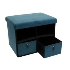 FLOY - Banc Pliable Velours Bleu Canard Avec Tiroirs -Sominova Soldes Boutique banc bout de lit malle et coffre 9428313