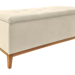 Banc / Bout De Lit Avec Coffre De Rangement Tissu Doux écru - SKY