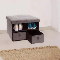 FLOY - Banc Pliable Velours Gris Clair Avec Tiroirs -Sominova Soldes Boutique banc bout de lit malle et coffre 9428867