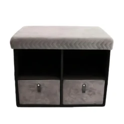 FLOY - Banc Pliable Velours Gris Clair Avec Tiroirs -Sominova Soldes Boutique banc bout de lit malle et coffre 9428871