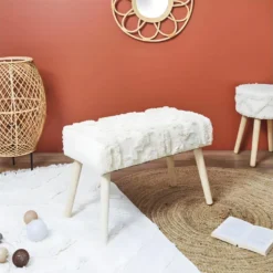 SKULLY - Banc Scandinave Beige Motifs Imitation Fourrure -Sominova Soldes Boutique banc bout de lit malle et coffre 9872977